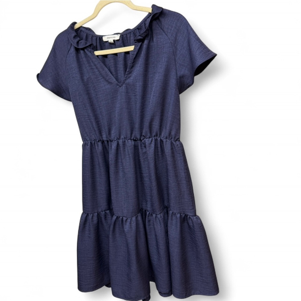 Zoey & Leelo Navy Blue Ruffled Tiered Mini Dress, Size Small - Picture 3 of 8